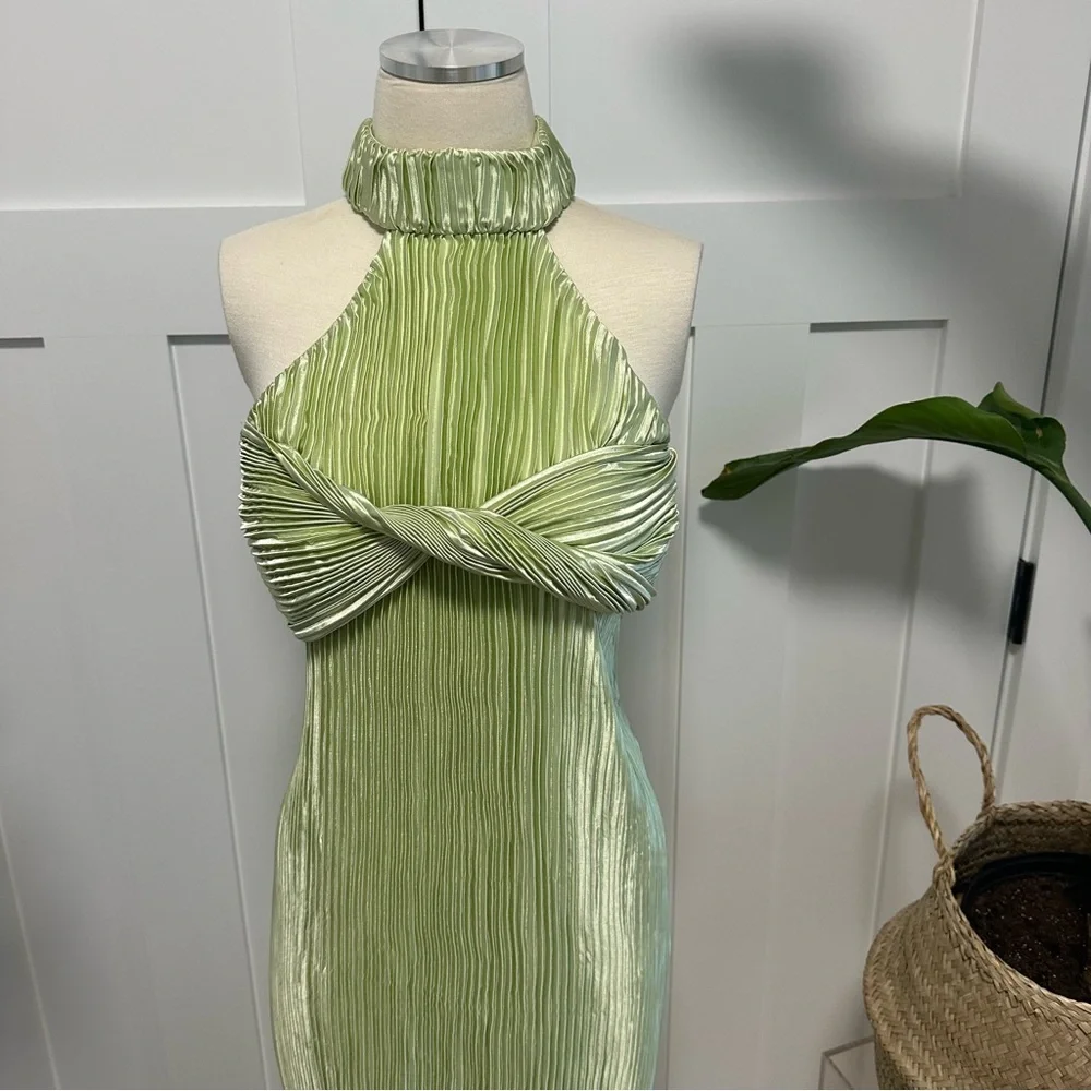 Missguided Light Green Halter Dress